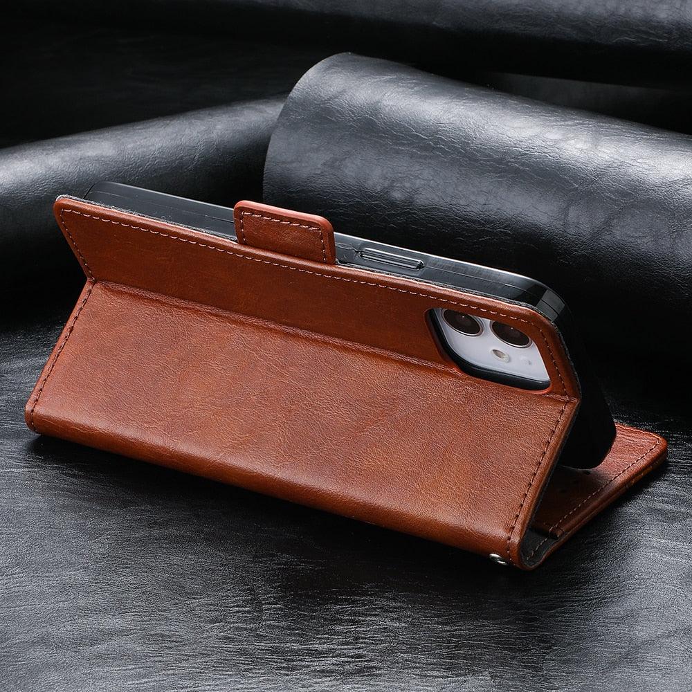 Luxury Leather Case For iPhone 13 11 12 14 Pro Max Mini Wallet Pocket Flip Case Cover Vintage Luxury Genuine Leather Fashion Business Classic Flip Case For Men Stevvex