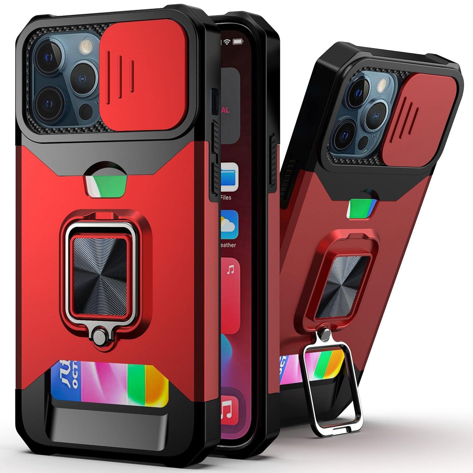 Slide Camera Cover Kickstand Card Wallet Case for iPhone11 X XS 8  Shockproof Protective Phone Case  Wallet Case for iPhone With Sliding Camera Case With Kickstand Magnetic Adjustable Ring Holder Stevvex