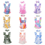 Luxury Modern New Printed Colorful Toddler Girls Rompers With Headband Ruffles Short Sleeve Printed Backless Jumpsuits