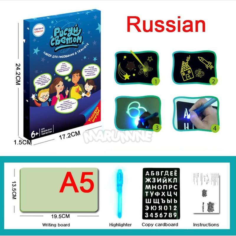 A3 A4 A5 Kids Luminous Drawing Board with Light-Fun Magic Sketchpad Draw Tablet Fluorescent Pen Russian English Light Up Toys - SJB-DIAMOND ELITES
