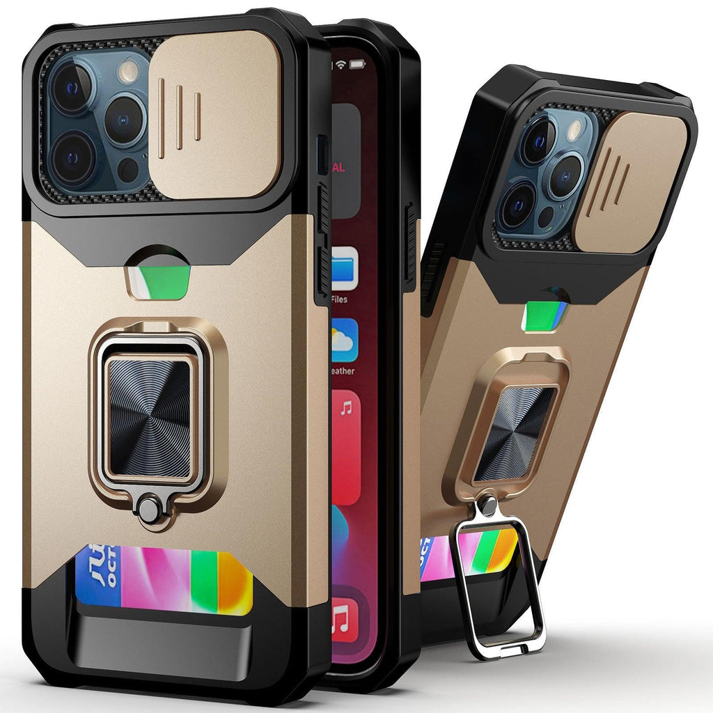 Slide Camera Cover Kickstand Card Wallet Case for iPhone11 X XS 8  Shockproof Protective Phone Case  Wallet Case for iPhone With Sliding Camera Case With Kickstand Magnetic Adjustable Ring Holder Stevvex
