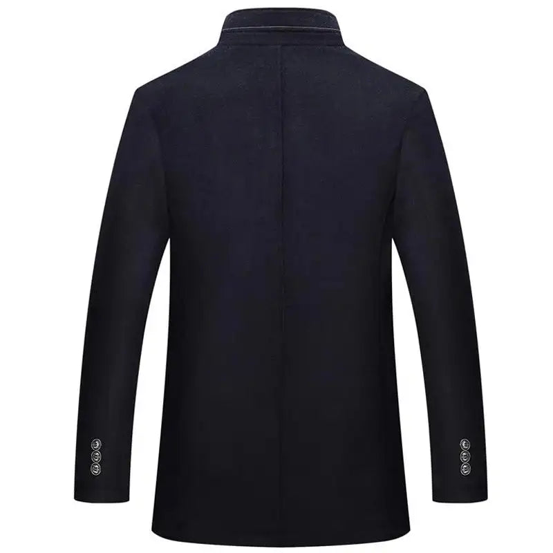 Woolen Coat Men Winter Windbreaker Long Thick Wool Jackets abrigo hombre Man Stand Collar Single Breasted With Vest Woolen Coats