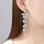 TREAZY Fashion Crystal Wedding Drop Earrings for Women Silver Color Bridal Dangle Earrings Brides Gifts Birthday Party Jewelry