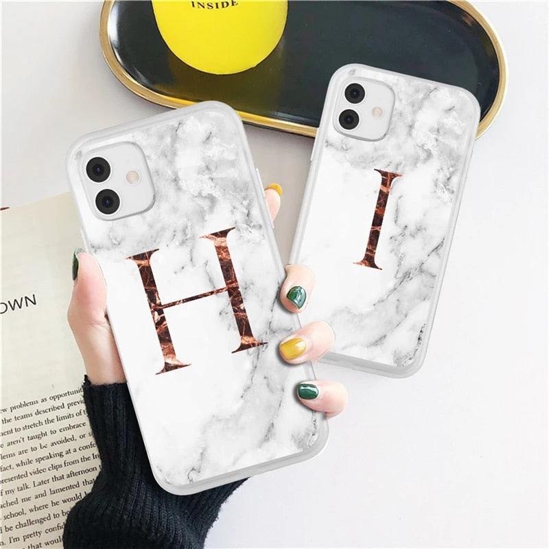White A-Z Marble Texture Phone Cover For Iphone 12 Mini Soft Silicone Back Case Solid Name Phone Case Luxury Screen Camera Protection Shockproof Soft Cover Stevvex