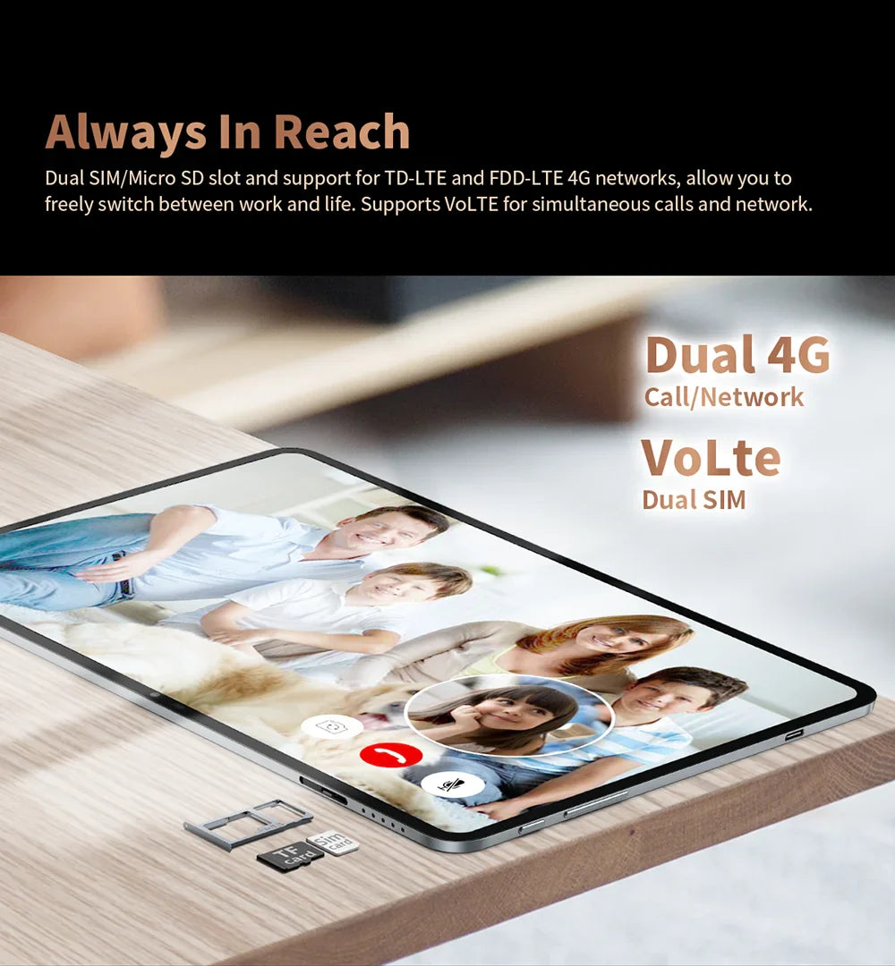 Teclast 10,4 inch T40 Pro tablet 8gb RAM ROM 128GB Android 11/12 7000mAh fast charging 2000x1200 UNISOC T618/T616 8 cores 4G network, Wifi, 13MP + 8MP