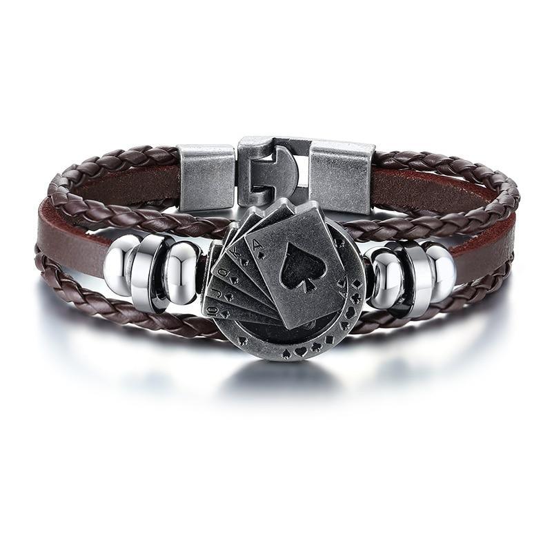 Lucky Vintage Men's Leather Bracelet Playing Cards  Charm Multilayer Braided Men and Women Gift - SJB-DIAMOND ELITES
