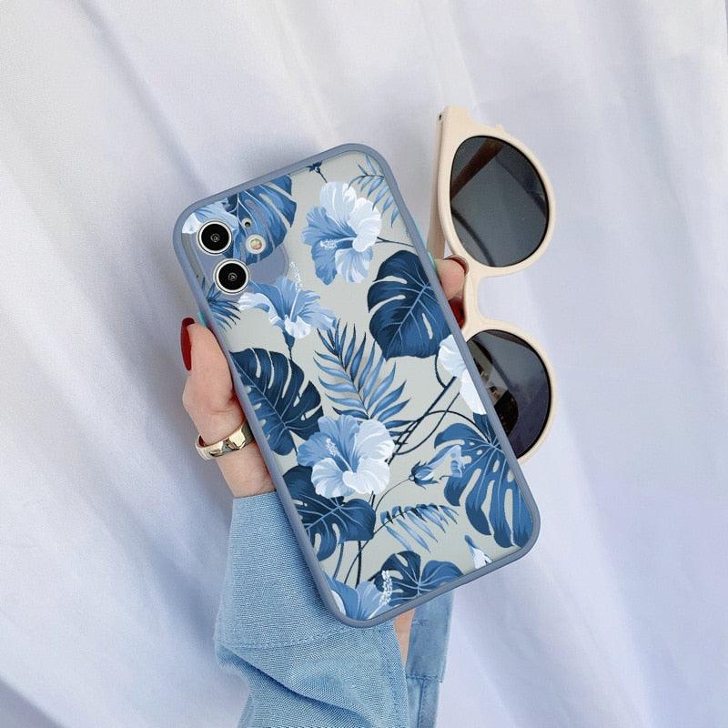 Green Leaves Plant Flower Phone Case for iphone 11 12 13 14 Pro Max Hard Back Shockproof Cover Floral Tropical Design with Slim Glossy Green Palm Leaves Pattern Case Stevvex