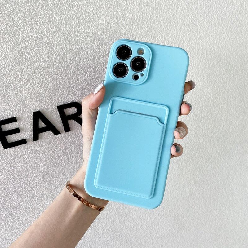 Soft Silicone Phone Case For iPhone 14 13 Pro Max 13Pro Silicone Soft Mobile Phone Case Wallet Card Holder Cover Slim Fit Thin Protective Soft Shock-Absorbing Wallet Case Stevvex
