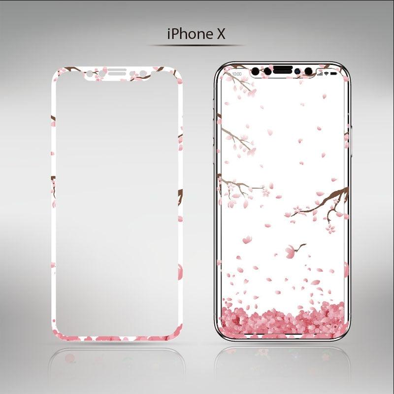 Flowers Cartoon Screen Protector For iPhone 13 12 11 Pro Max Soft Edge Tempered Glass on For iPhone XS MAX XR 7 8 PLUS Lovely Easy Installation Frame 9H Hardness Full Coverage Bubble Free Cute Lovely Cherry Blossom Design Glass For iPhone Stevvex