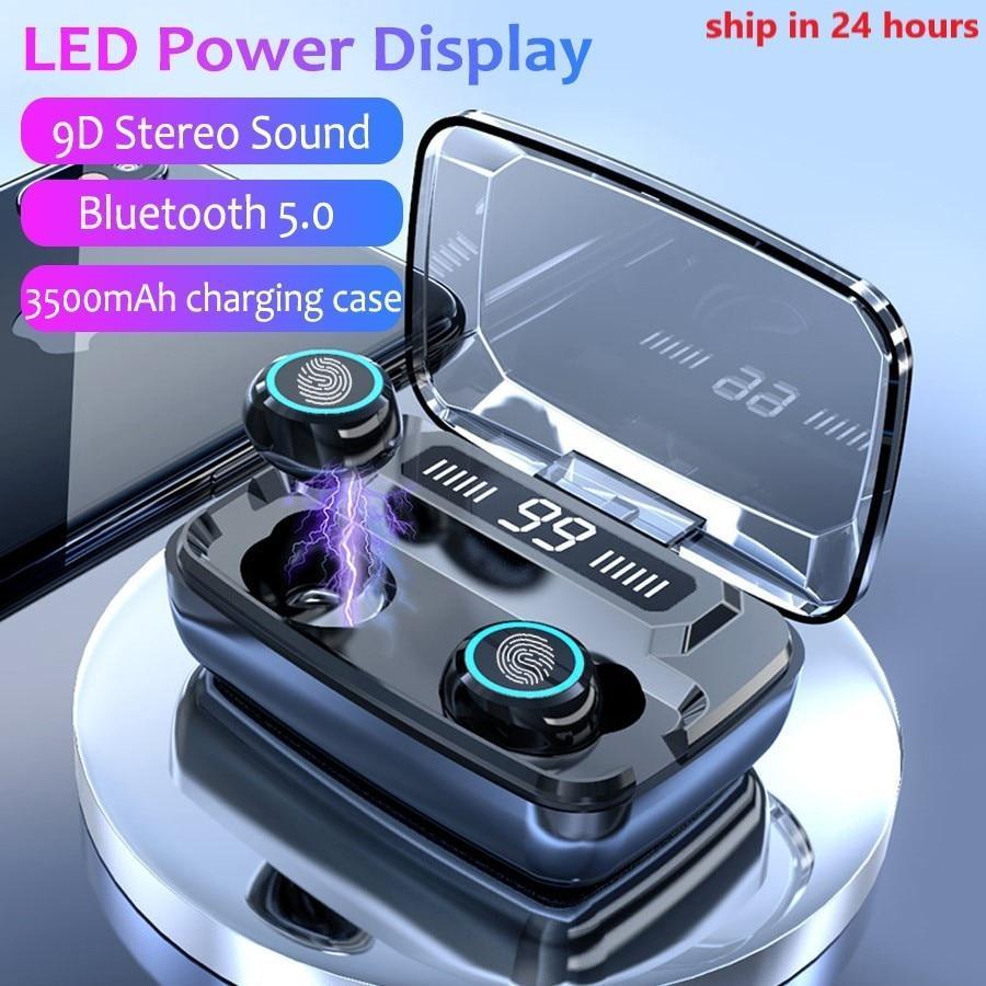 STEVVEX 3500mAh LED Bluetooth Wireless Earphones Headphones Earbuds TWS Touch Control Sport Headset Noise Cancel Earphone Headphone - SJB-DIAMOND ELITES