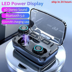 STEVVEX 3500mAh LED Bluetooth Wireless Earphones Headphones Earbuds TWS Touch Control Sport Headset Noise Cancel Earphone Headphone - SJB-DIAMOND ELITES