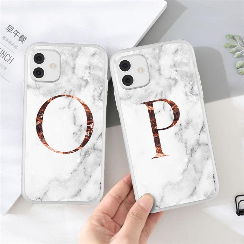 White A-Z Marble Texture Phone Cover For Iphone 12 Mini Soft Silicone Back Case Solid Name Phone Case Luxury Screen Camera Protection Shockproof Soft Cover Stevvex