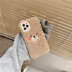 Cute Brown Bear Plush Phone Case For Iphone 14 11 12 13 Pro Max 7 8 X XS Max XR SE2 Autumn And Winter Shockproof Full Case Cover Cute Bear Animal Winter Warm Plush Fabric Phone Case