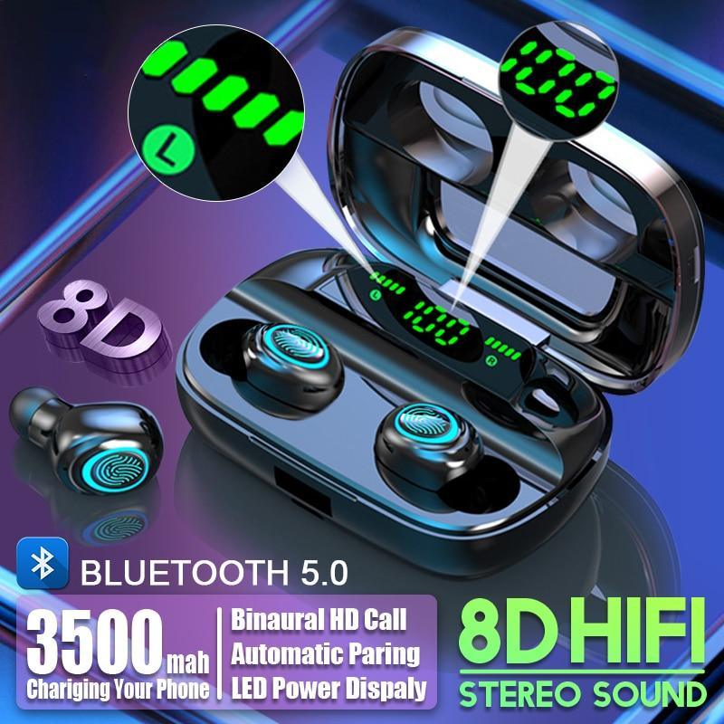 STEVVEX 3500mAh LED Bluetooth Wireless Earphones Headphones Earbuds TWS Touch Control Sport Headset Noise Cancel Earphone Headphone - SJB-DIAMOND ELITES