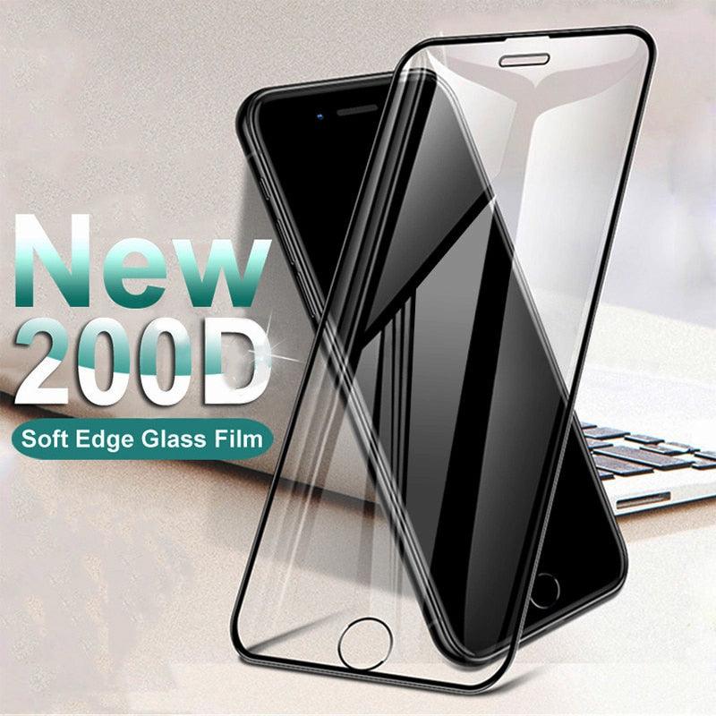 200D Curved Soft Edge Tempered Glass For iPhone 8 7 6 6S Plus SE 2020 Protective Glass X XR 11 Pro Xs Max Screen Protector Film Tempered Glass Screen protector for iPhone Easy Installation 9H Hardness Scratch Resistant Screen Protector Stevvex