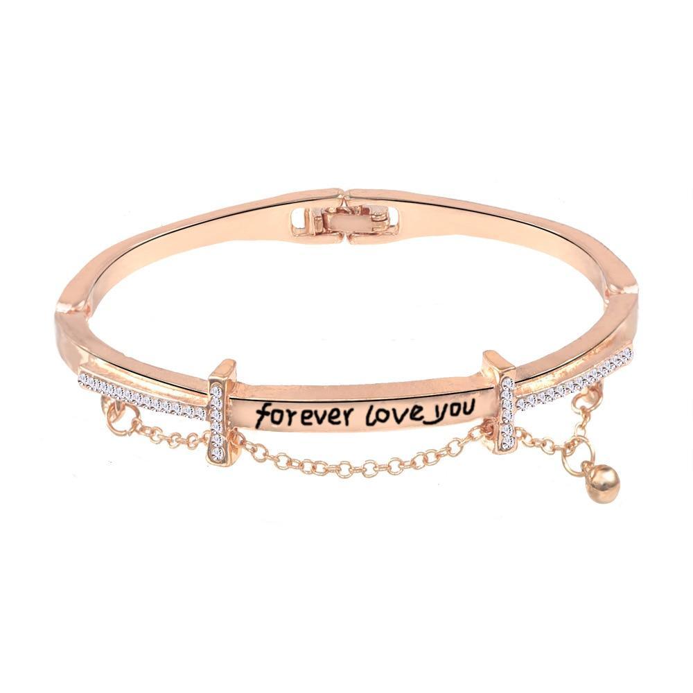 Rose Gold Stainless Steel Bracelets & Bangles Female Heart Forever Love Charm Bracelet For Women - SJB-DIAMOND ELITES
