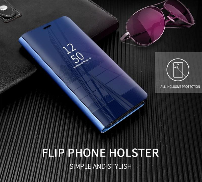 Smart Flip Phone Case For iPhone X XR XS 5 5S SE 7 8 6 6S Plus 11 12 13 Mini Pro Max 2020 Mirror Window Standing Holder Cover  Mirror Screen Smart Plating Case 360 Full Body Ultra Thin Intelligent Protective Case Stevvex