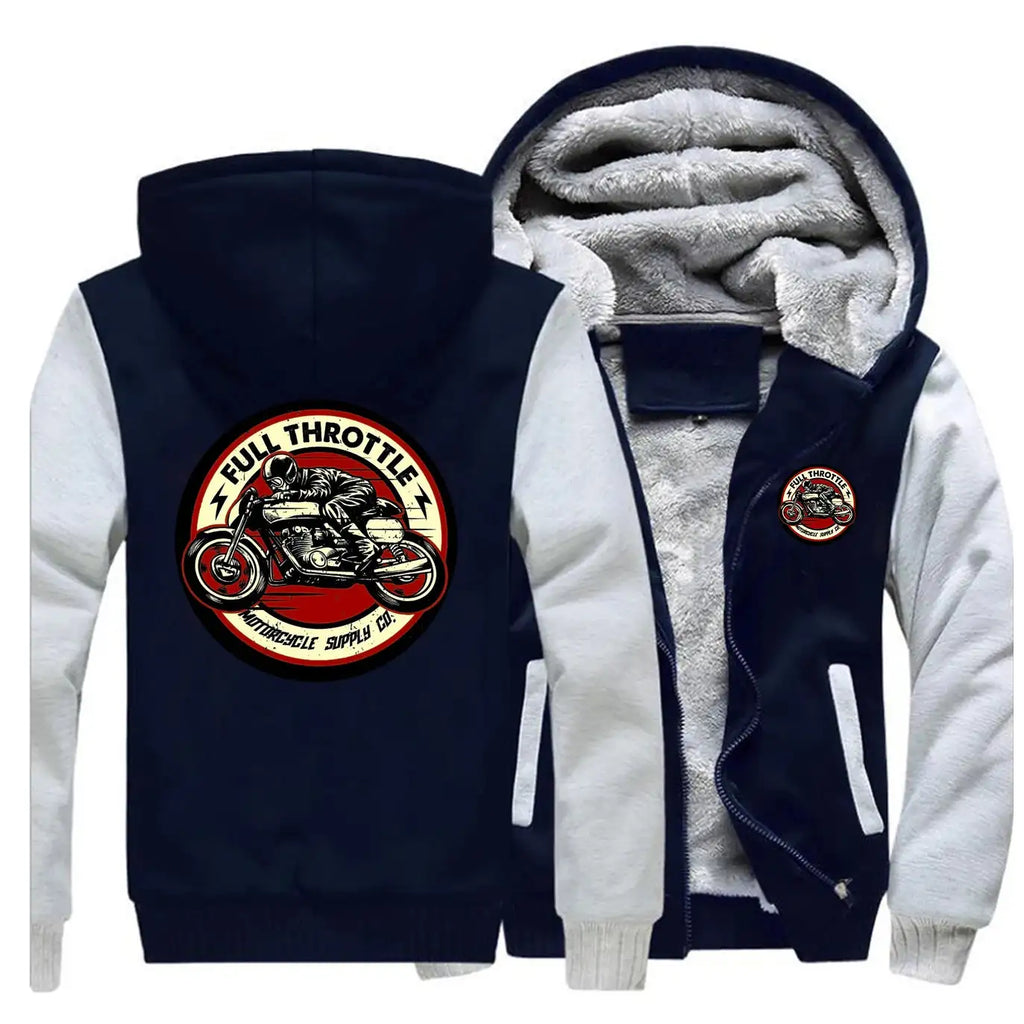 2023 Winter Men Thick Sweatshirt Full Throttle Cafe Racer Rockabilly Biker Zipper Jacket Fleece Warm Mens Thicken Hoodies