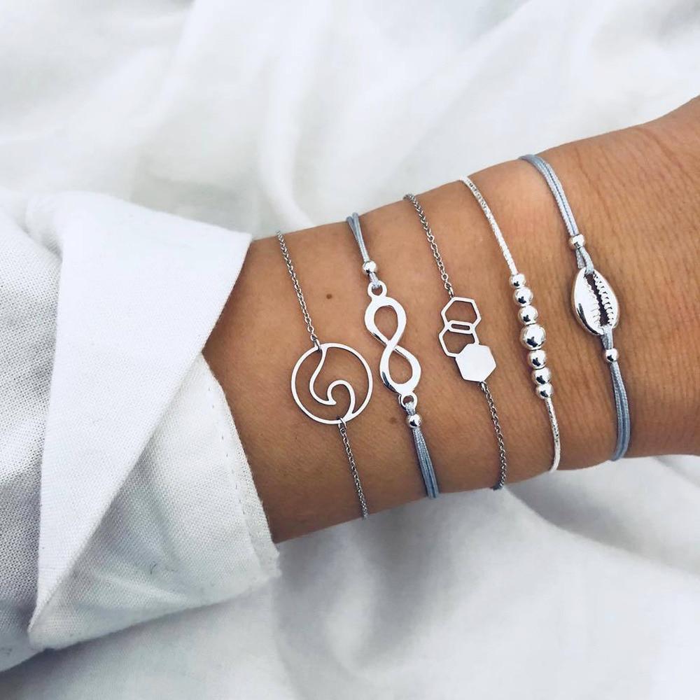 Fashion Bohemia Leaf Round Knot Cuff Bangle Gold Chain Charm Bracelet  for Women Simple Geometric Bracelets Luxury Jewelry - SJB-DIAMOND ELITES