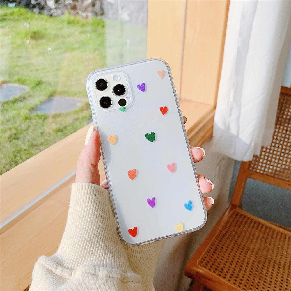 New Transparent Love Heart Phone Case For iPhone 11 12 Pro Max Shockproof Silicone Back Cover Cute Heart Pattern For Women Girls Clear Soft Flexible Durable Slim Hard Back Cases Stevvex