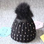 Fashion TrendBaby Girls Lovely Winter Warm Fur kintted Pompom Beanies Cap For Winter In Elegant Style