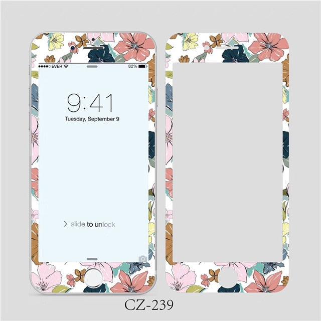 3D Curved Edge Tempered Glass for iPhone 6 6s 7 8 Plus Fashion Flowers Pattern Screen Protector Protective Film Tempered Glass Screen Protector Designed for iPhone Stevvex