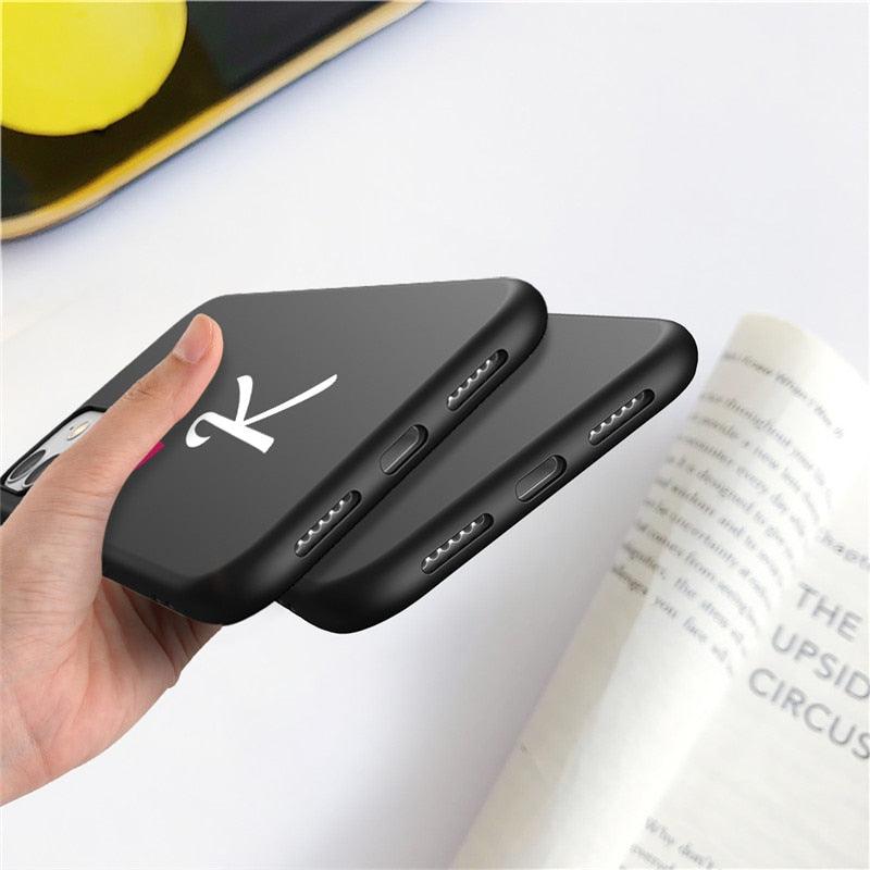 Women Elegant Black Initial Letter A-Z Love Heart Couples Phone Case For iPhone 13 12 Pro Max Mini Luxury Soft Silicone Cover Name Letter Case Stevvex