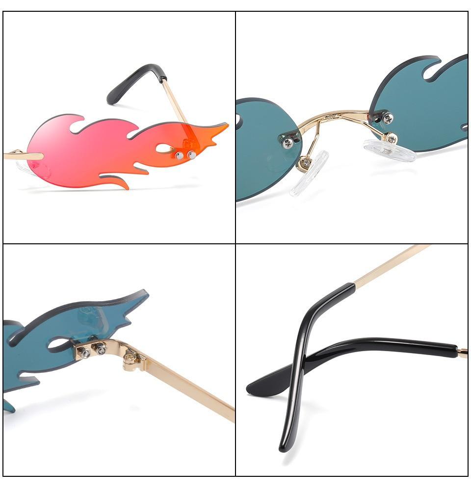 NEW 2021 Fashion Fire Flame Sunglasses For Women With Brand Design Rimless Wave Eyewear Luxury Trending Narrow Style - SJB-DIAMOND ELITES