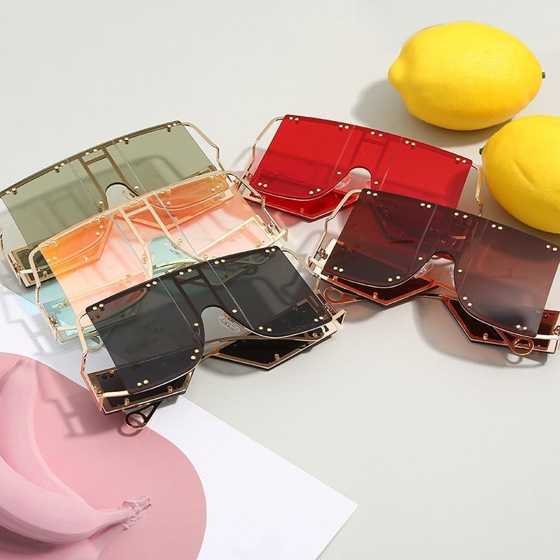 Luxury Modern NEW Fashion Square  Oversized and Big Frame Woman and Ladies SunglasseBrand Metal Rivet Trend Unique Female Eyewear Wth UV 400 Protection - SJB-DIAMOND ELITES