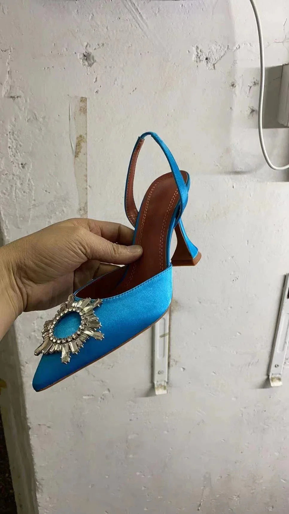 New Fashionable Half Slippers Women's Sandals Fashionable Sparkling Rhinestones Satin Wine Glass Heel Shoes Closed-Toe Slippers Lootquake LLC