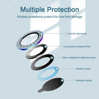 2023 New Diamond Bling Metal Ring Glass Protective Cap For iPhone 14 13 12 11 Pro Max Mini Camera Lens Circle Protector Paste Tempered Glass Camera Cover Camera Lens Protector Stevvex