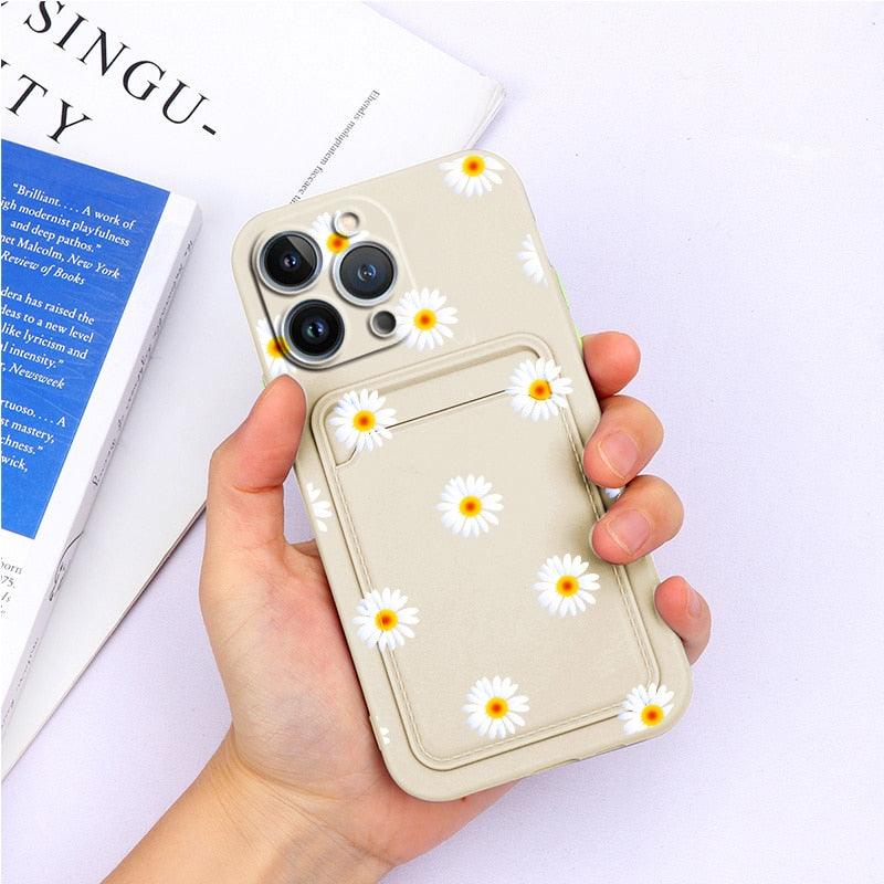 Charming Silicone Soft Anti-Scratch Cases For iPhone 13 Pro Max Case Silicone Wallet Card Holder Cover For iPhone 13 Mini 13ProMax 13Pro Flower Butterfly Beautiful Design Card Holder iPhone Case Stevvex