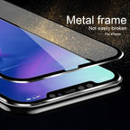10D Curved Edge Aluminum Alloy Tempered Glass for iPhone X XS MAX 11 12 Pro Max mini 6 6S 7 8 Plus Full Cover Screen Protector  Titanium Alloy Metal Edge Full Coverage Front Tempered Glass Screen Protector for iPhone Stevvex