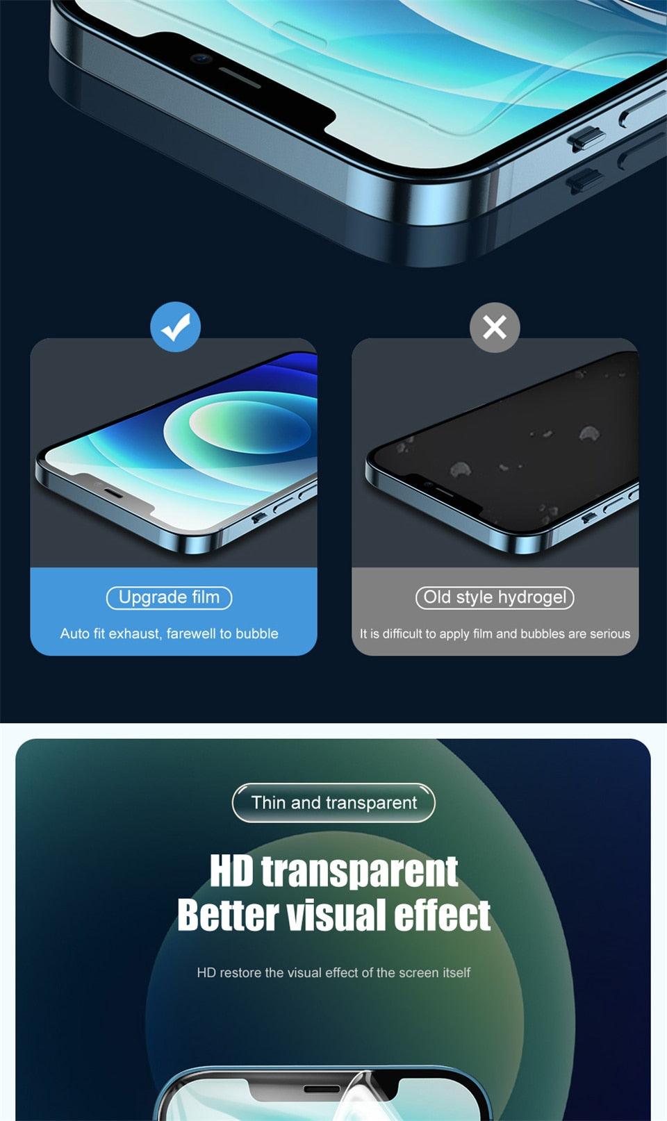 Full Cover Hydrogel Film For iPhone 13 7 8 Plus 6 6s Screen Protector 11 12 13 Pro mini XR X XS Max SE 2020 Back Film Not Glass Full Cover Screen Protector for iPhone Stevvex