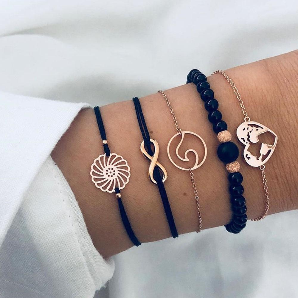 Fashion Bohemia Leaf Round Knot Cuff Bangle Gold Chain Charm Bracelet  for Women Simple Geometric Bracelets Luxury Jewelry - SJB-DIAMOND ELITES