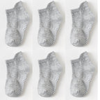 6 Pairs Cotton Children's Anti-slip Low Cut Floor Socks With Rubber Grips For Boys And Girls