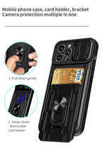 Shockproof Case for iPhone 13 12 11 Pro Max With Card Slot Ring Stand Camera Protection Phone Cover for iPhone XR XS Max Removable Card Holder Ring Holder Shockproof Protection Cover Stevvex