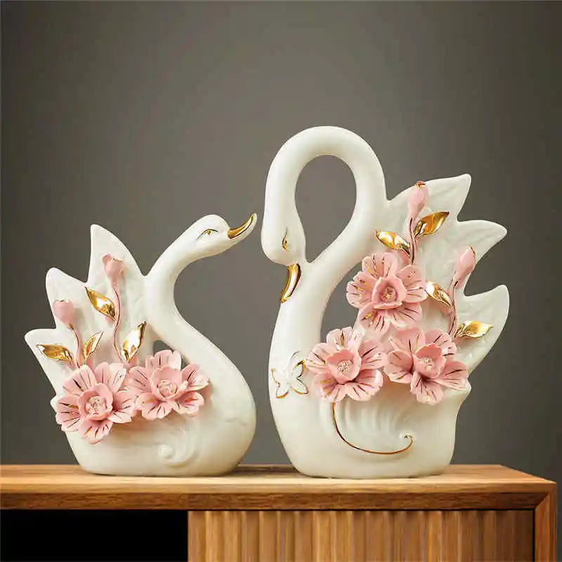2PCS Swan Statue Pretty Creative Swan Sculpture Figurines Ceramic Crafts Art Home Decoration Accessories1 Pair Wedding Gift Lootquake LLC