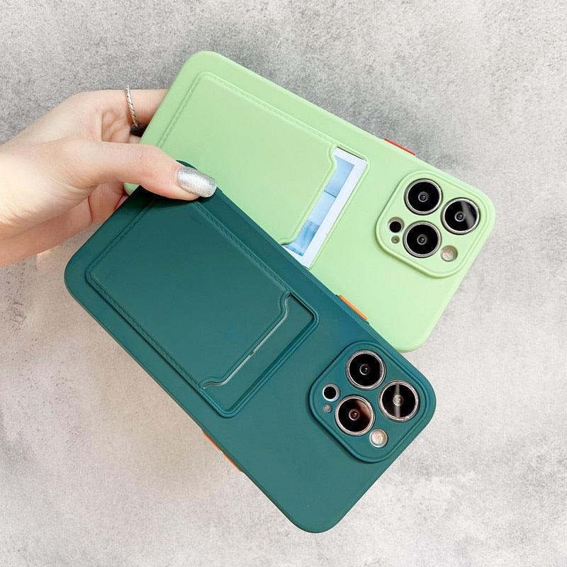 Soft Silicone Phone Case For iPhone 14 13 Pro Max 13Pro Silicone Soft Mobile Phone Case Wallet Card Holder Cover Slim Fit Thin Protective Soft Shock-Absorbing Wallet Case Stevvex