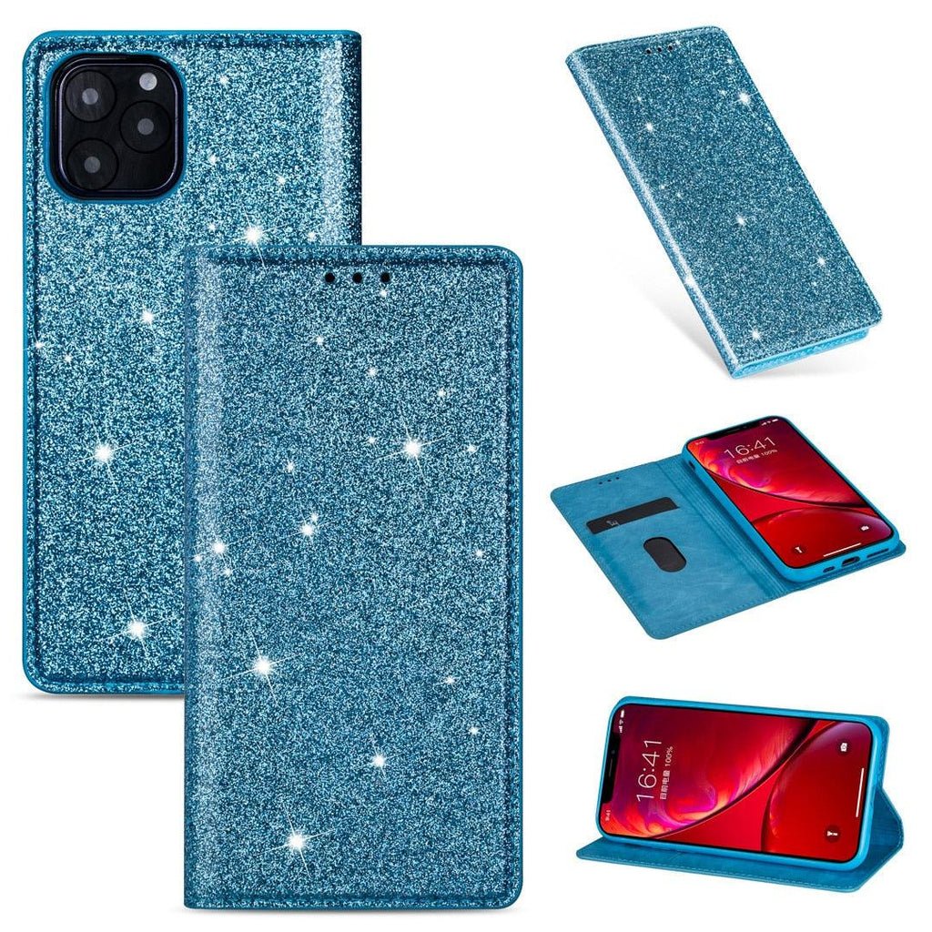 Glitter Leather Magnetic Flip Case for IPhone 14 13 11 12 Mini Pro Max Wallet Card Holder Cover Flip Shockproof Leather Wallet Case With Stand Silicone Bumper Cover Stevvex