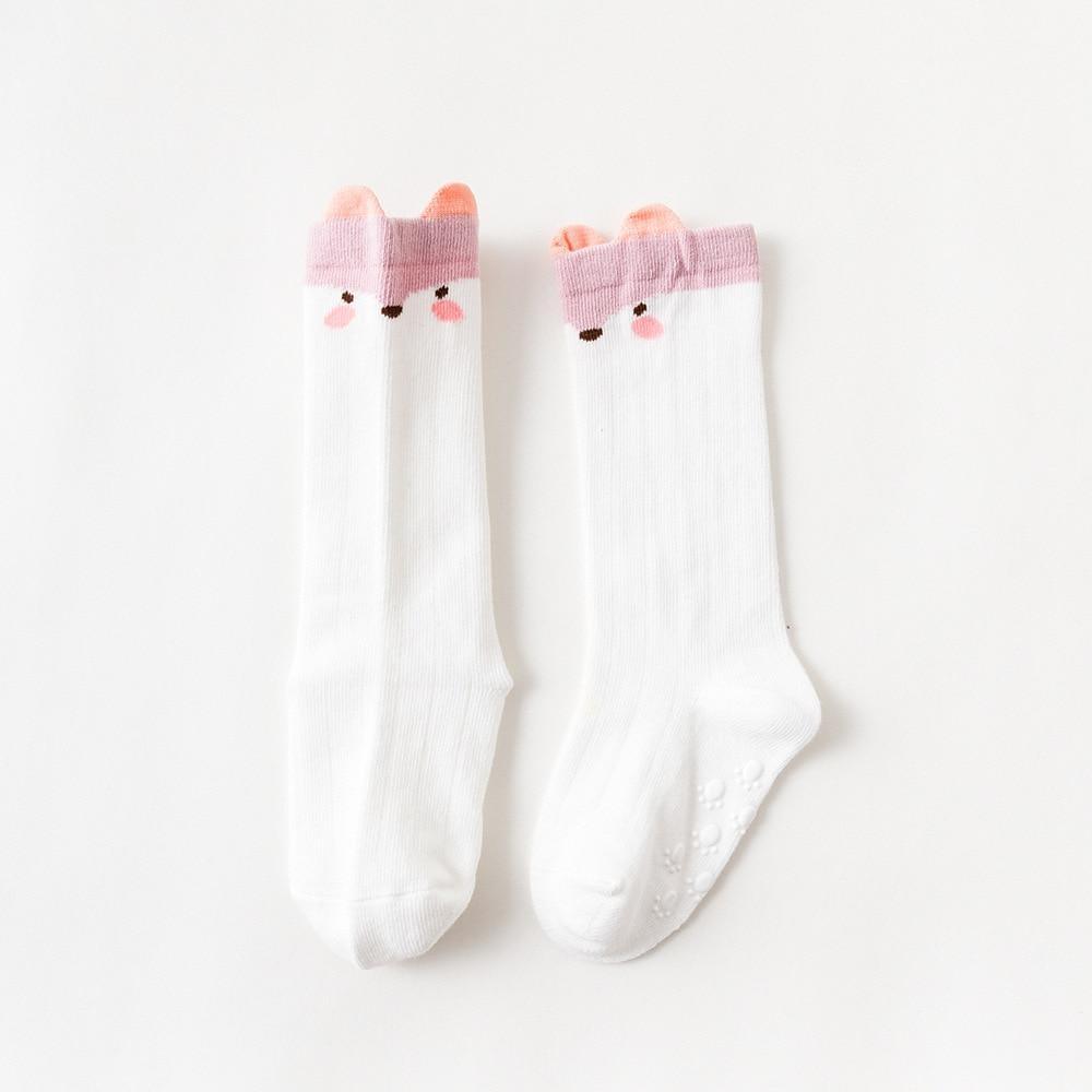 White Baby Sock Non Slip Cotton Long Socks Newborn Knee High Socks For Baby Girls Super Elastic Cute Design Stevvex