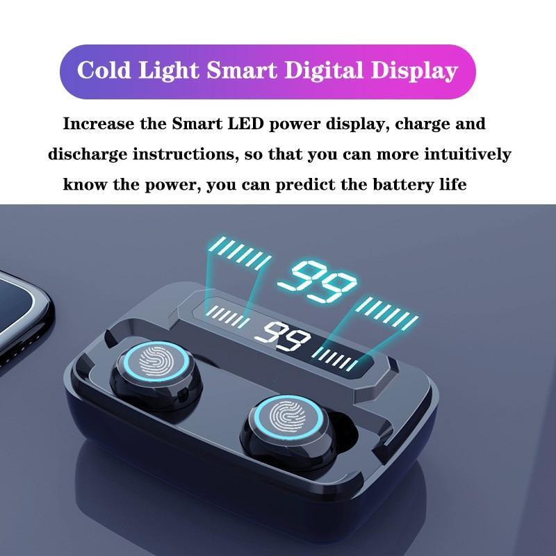 STEVVEX 3500mAh LED Bluetooth Wireless Earphones Headphones Earbuds TWS Touch Control Sport Headset Noise Cancel Earphone Headphone - SJB-DIAMOND ELITES