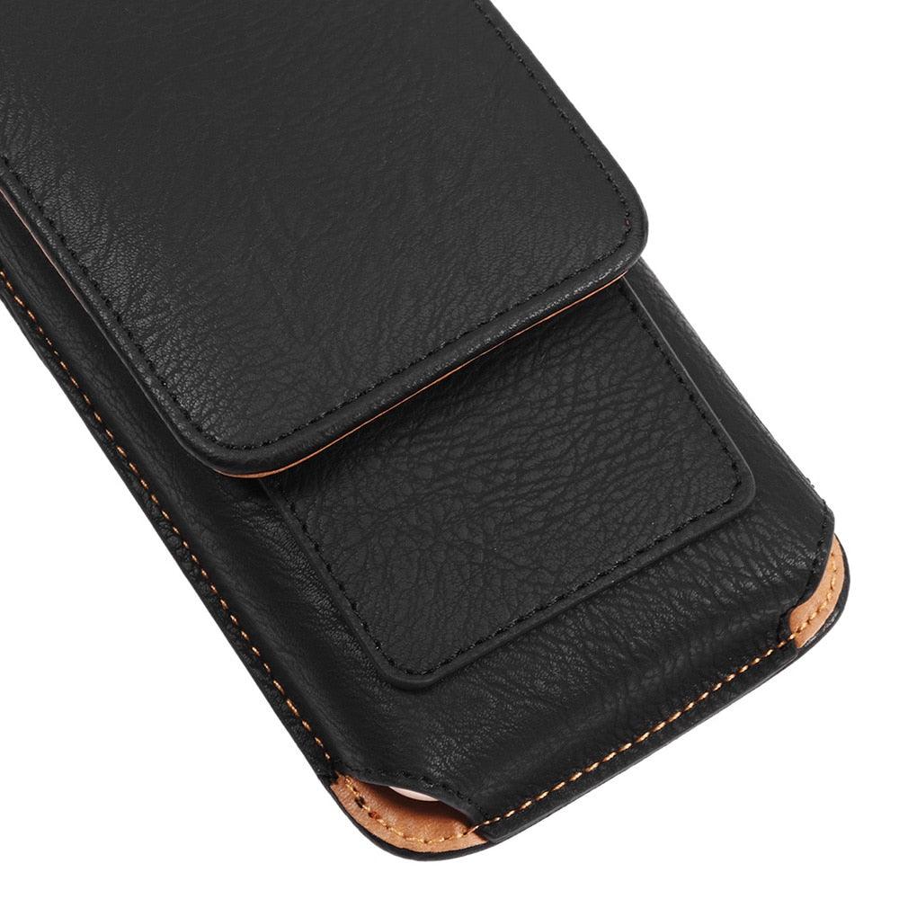 Universal Leather Case for iPhone Mens PU Leather Vertical Case with Belt Clip for iPhone Waist Pack Belt Clip Bag for 3.5-6.3" Mobile Phone Pouch Phone Cover Stevvex