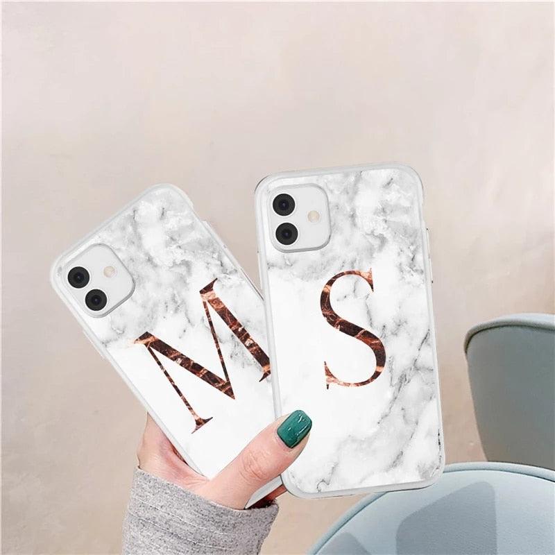White A-Z Marble Texture Phone Cover For Iphone 12 Mini Soft Silicone Back Case Solid Name Phone Case Luxury Screen Camera Protection Shockproof Soft Cover Stevvex