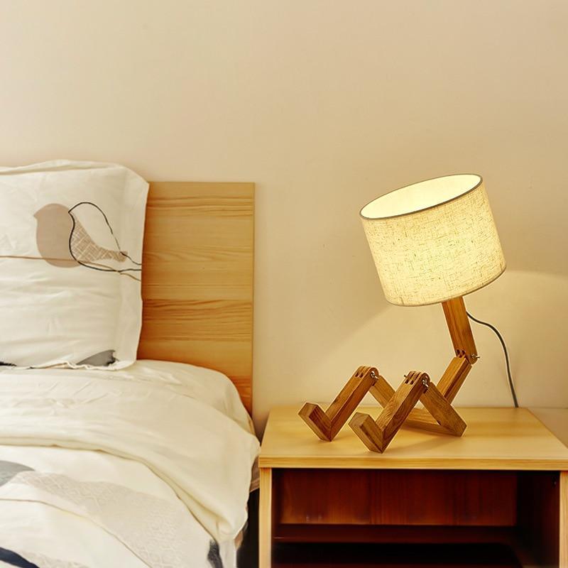 New Modern Luxury and Retro STEVVEX Wood Robot Shape Folding Table Lamp Creative European Fashion Bedroom Study Bedroom Bedside Linen Lamp Shade Table Lamp - SJB-DIAMOND ELITES