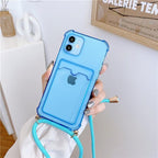 Transparent Wallet Case for iPhone 13 12 11 Pro Xs Max Shockproof Card Crossbody Lanyard Rope Strap Cover Transparent Soft Case Necklace Phone Cover Colorful Case & Adjustable Strap Stevvex