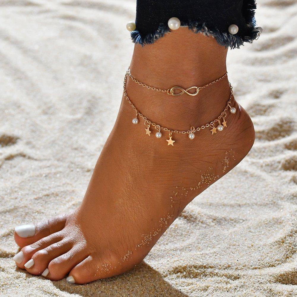 Gold Metal Shell Coconut Tree Female Anklets Barefoot Sandals Foot Summer Double Layers  Foot  Bracelets Leg Jewelry - SJB-DIAMOND ELITES