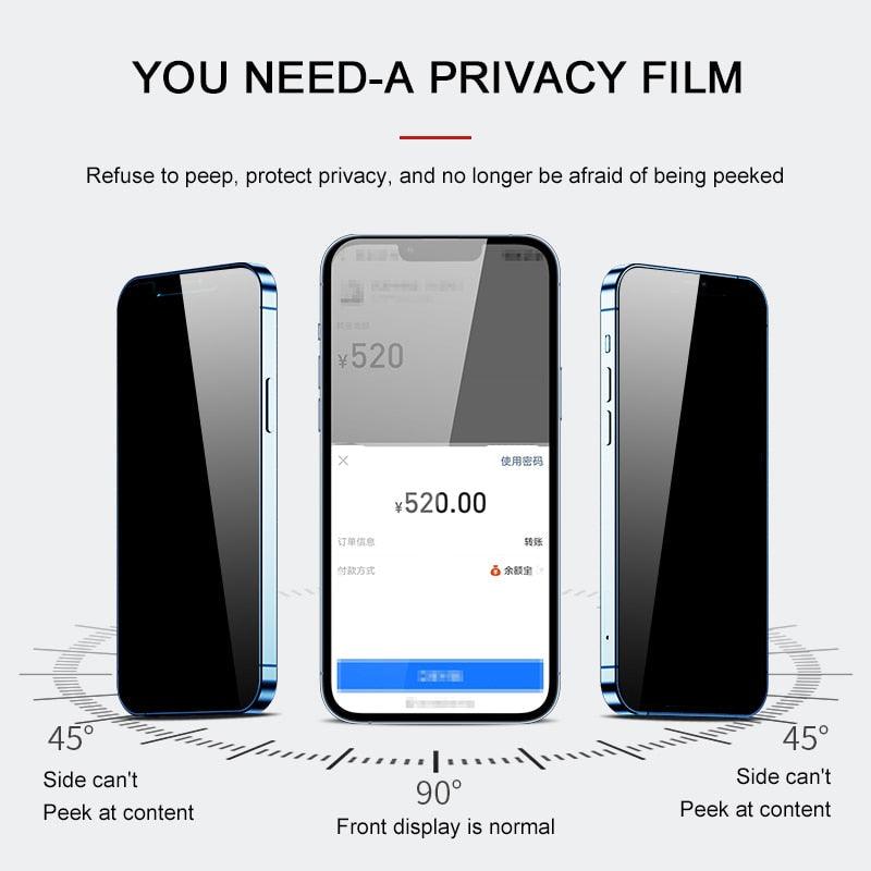 8K Privacy Protective Glass For iPhone 11 12 13 14 Pro Max XR Anti Spy Tempered Glass For iPhone 14 13 12 Screen Protector Film Edge to Edge Case Friendly Screen Protection Film Stevvex