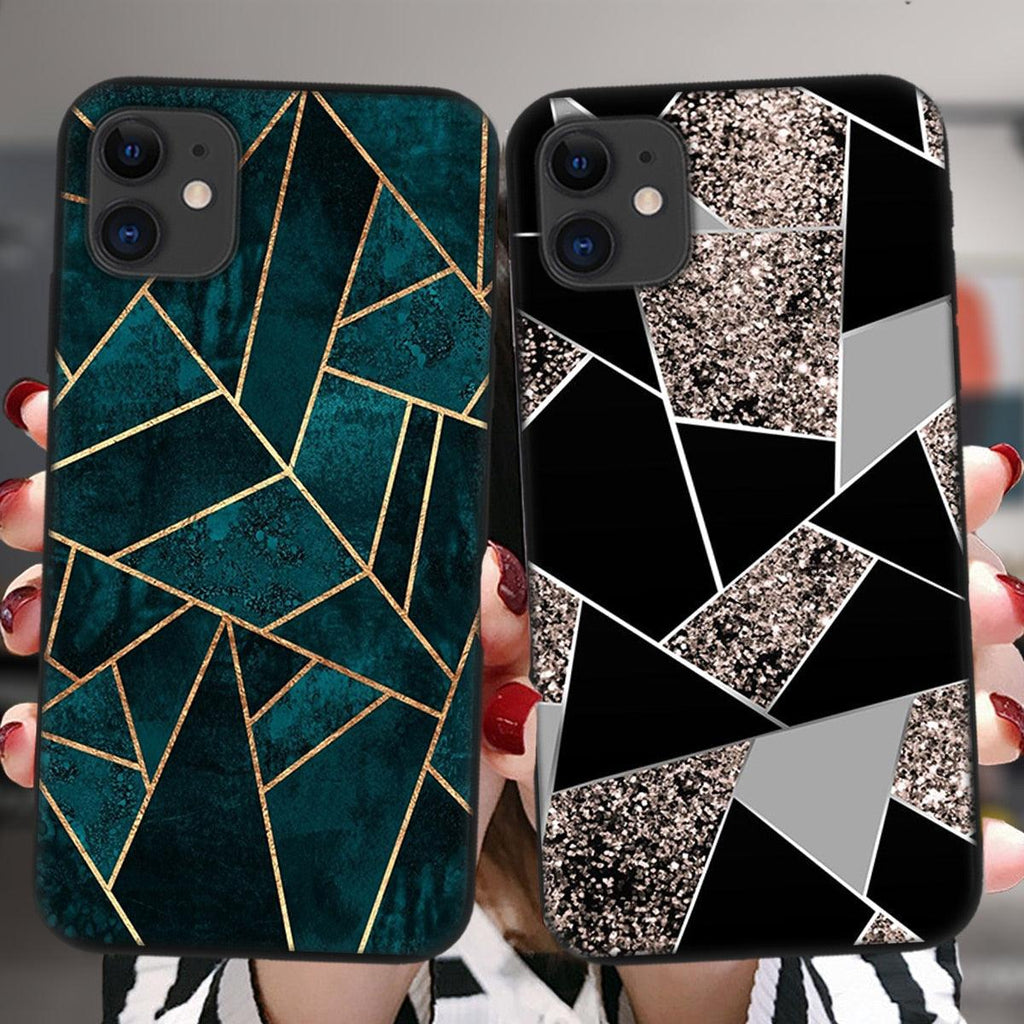 Unique Abstract Ultra Thin Sparkle Soft Silicone Case For iPhone XS Max 8 7 Plus X XR 6 6S 5S Mini Black Phone Case Marble Geometric Art Soft Silicone Cover Stevvex