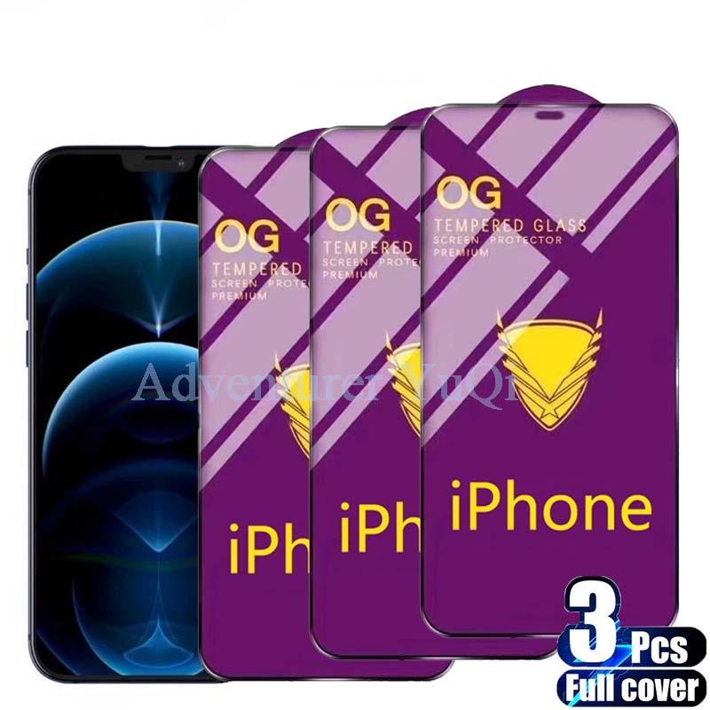 3PCS Tempered Glass OG Screen Protector for iPhone 14 13 12 11 Pro XS Max X XR Full Glue Cover Big Curved 7 8 Full Coverage Screen Protector iPhone Glass Screen Protector Stevvex